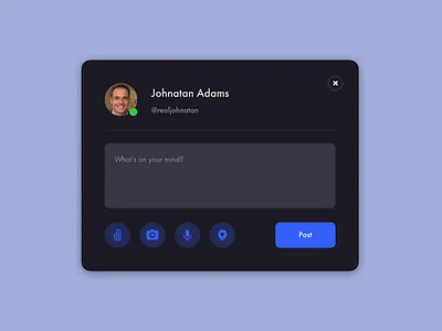 Status Update - Daily UI #81 brand identity branding daily 100 challenge daily ui dailyui dailyui081 dailyuichallenge dark ui design dizzarro design social social network status bar status update wordpress