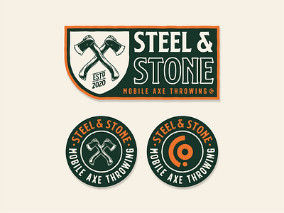 Steel & Stone axe axe throwing badge branding design logo logotype outdoors sport throwing typography vector