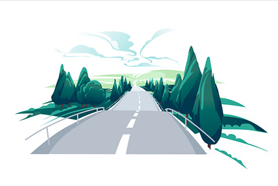 landscape 3 air clouds green hills horizon illustration landscape road summer trees way weather