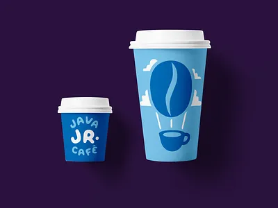 Java Jr. Cafe blue brand concept branding cafe café child clouds coffee coffee cup graphic design hot air balloon illustration kid sky