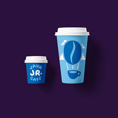 Java Jr. Cafe blue brand concept branding cafe café child clouds coffee coffee cup graphic design hot air balloon illustration kid sky