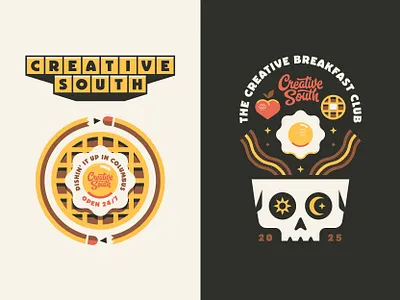 CS25 bacon badge breakfast conference creative south diner food illustration logo skull waffle