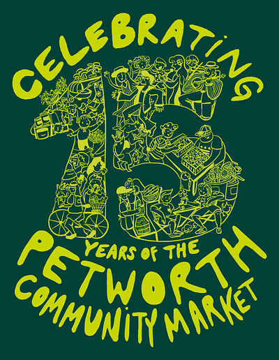 petworth community market 15 year merch 15 year anniversary community crewneck farmers market illustration merch mockup sweater