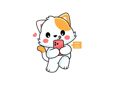 Cat Chat adorable animal cartoon cat character chat cute dog happy icon illustration kitten love mascot phone pig shiba vector