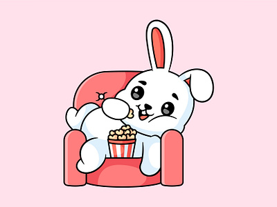 Watching Movie animal bunny cartoon character cinema cute dog icon illustration kawaii lion mascot pig popcorn shiba tv vector watching