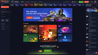 TAX.GG (CSGO Gaming Platform) 3d casino csgo dice gambling game gaming juicyart opencase roulette skins uiux upgrader