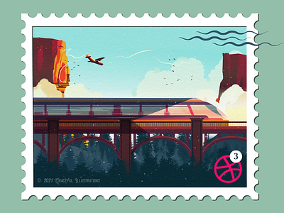 3 Dribbble Invites design dribbble invite illustration invites plane planet shadow train vector