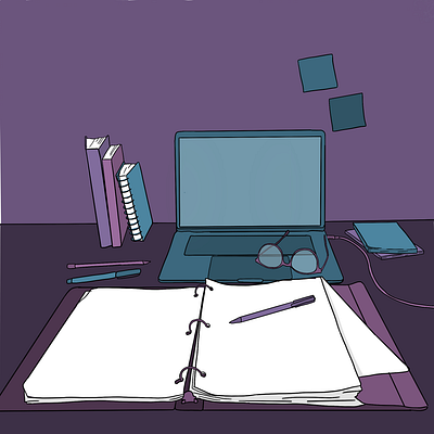 Desk Space blue design desk space digital art drawing graphic design illustration illustrator procreate purple workspace