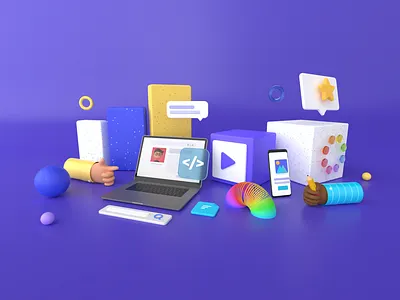 3D Illustration 3d art direction blender colorful creative direction design drawings header illustration products purple sketch