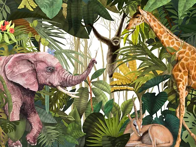 Jungle animal animals art drawing illustration jungle nature painting pattern print wall art wallpaper wallpaper design wallpapers
