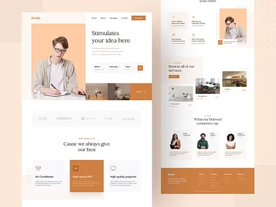 Coworking Space Landing Page brown landing design landing page minimalist minimalist website orange ui uidesign uiux uiuxdesign uiuxdesigner uxdesign workingspace