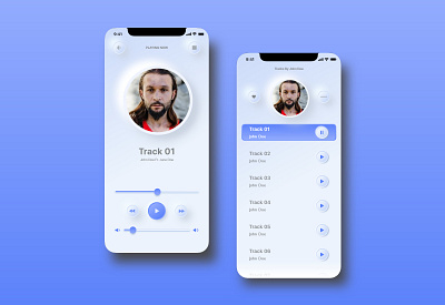 Bright Neumorphic Music Playlist app design minimal neumorphism ui ux