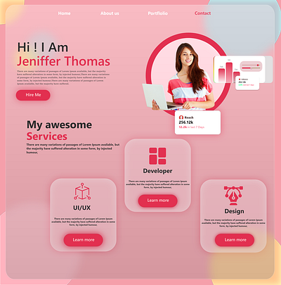 Personal Portfolio landing page UI adobexd adobexdtutorial adobexduikit creative design creativity design digitalart glassmorphic glassmorphism graphic graphicdesign personal portfolio portfliodesign templatedesign ui uidesign uiux ux ux design