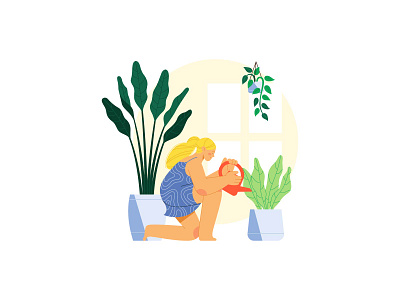 Vanja Indoor Planting Illustration 3 design flat illustration indoor plant plants stayhome ui ux vector watering can