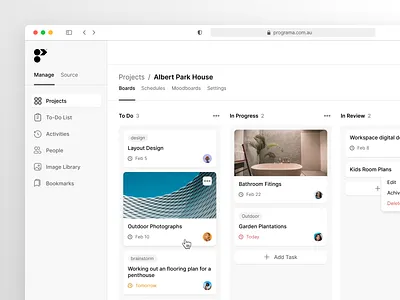 Boards View achitecture app interior interior design kanban board management app minimal monochromatic mordern saas ui ux web