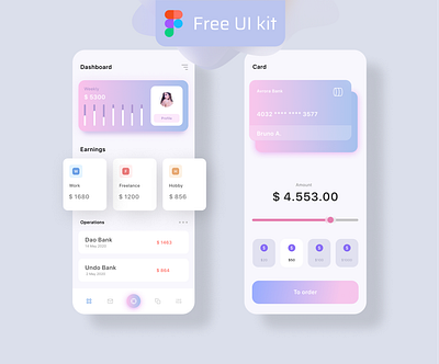 Free UI kit BANK app app bank blur card finance mobile modern pink priymak ui ux