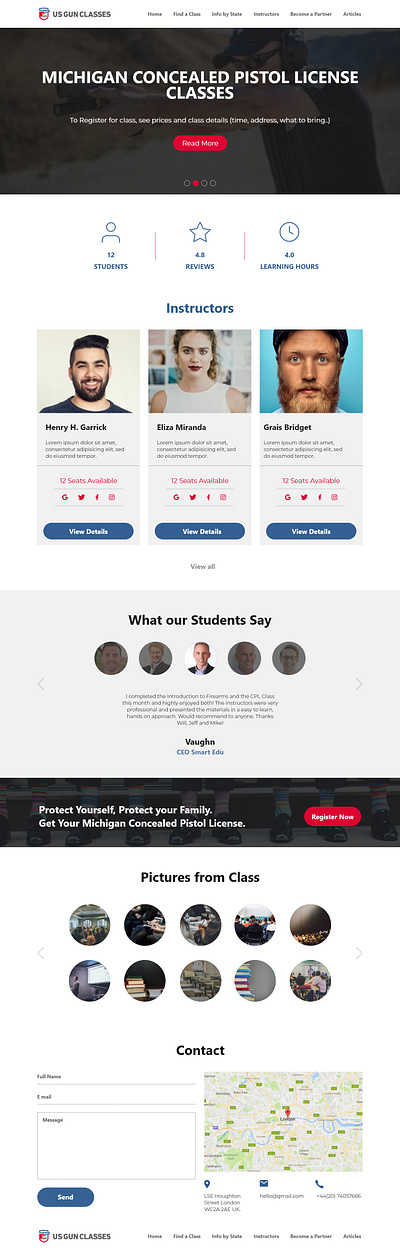 US Gun Classes Landing Page UI/UX Design landing design landing page design prototype uiux uiuxdesign uiuxdesigner