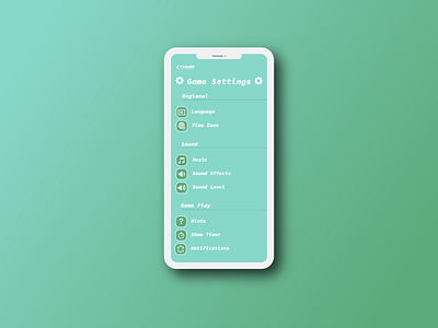 Game Settings app cute dailyui dailyuichallenge design game games icons illustration illustrator minimal mobile settings settings page ui