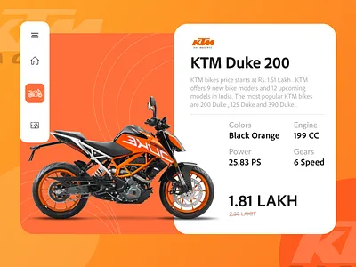 KTM Duke bike specifications page 2d bike brand branding design duke ebike fresh illustration interaction design minimal orange plain trending ui ux vehicle web design web page design website