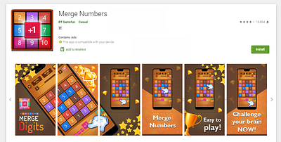 Merge Numbers Puzzle Game Screens For Play & App Sotre app design game game design logo merge numbers ui ux vector web website