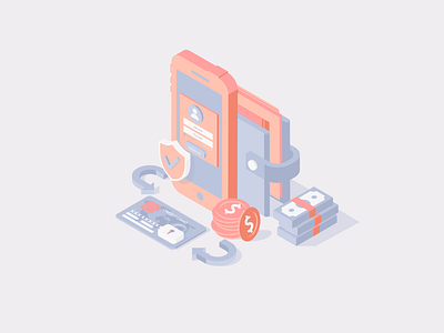 Mobile Wallet Isometric Illustration banner branding and identity branding design commerce illustraion illustration isometric mobile webdesign