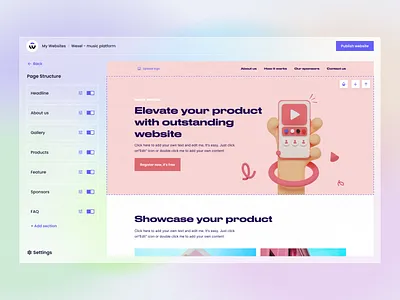 Website builder builder interaction platform tool ui website