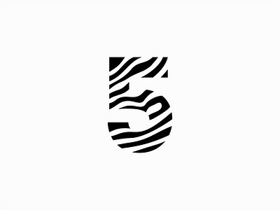 Number 5 With Zebra Pattern Logo for Sale 5 animal branding design lines logo mark minimalist modern number premium sale tiger vector zebra