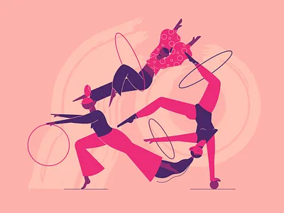 Hula hoop girls 2d affinity designer character circles circus figure flat girls gymnastics linear pink teamwork ui