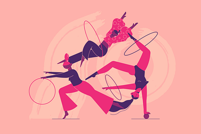 Hula hoop girls 2d affinity designer character circles circus figure flat girls gymnastics linear pink teamwork ui