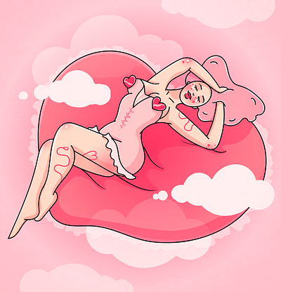Valentine`s Card branding character clouds dribbbleweeklywarmup heart illustration pink pinup postcard poster valentine valentinesday woman