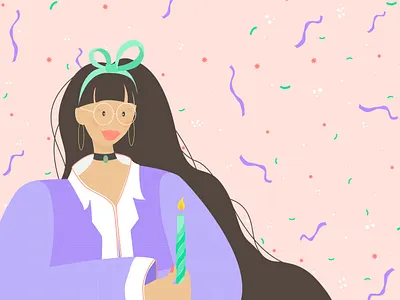 Make a wish birthday birthday card birthday girl candle confetti digital illustration digitalart girls glasses hoops illustration illustration art make a wish vector wish