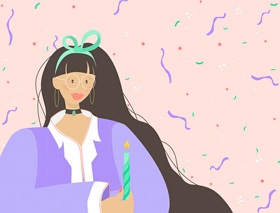 Make a wish birthday birthday card birthday girl candle confetti digital illustration digitalart girls glasses hoops illustration illustration art make a wish vector wish