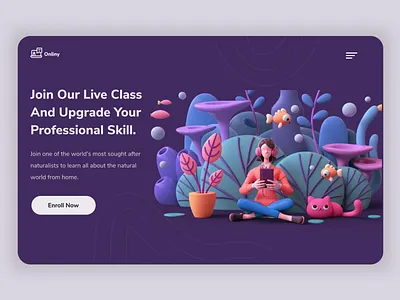 Online Class Header Exploration 3d animation 3d art branding color corona creative design gradient illustration landing page minimal online class pandemic typography ui ui ux ui ux design uidesign
