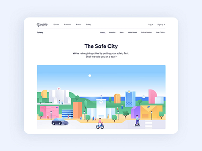 The safe city cabify cabifydesign city city illustration databank design hospital illustration ilustration design landing landingpage main street police station post office safety security ui web web design webdesign