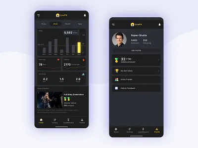Fitness App Dark UI adobe xd black charts dark dark app dark mode dark theme dark ui darkui dashboad dashboard ui design fit fitness fitness app ui ux ui uxdesign uxui xd
