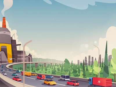 Highway art car cartoon explainer flat highway illustration landing landscape road site traffic vector