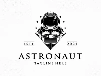 Spaceman Crest Logo Template astronaut brand identity branding clever logo cosmonaut cosmos creative design editable logo freelance logo designer galaxy logo design logo template space spaceman stars stock logo universe vector vintage logo visual identity