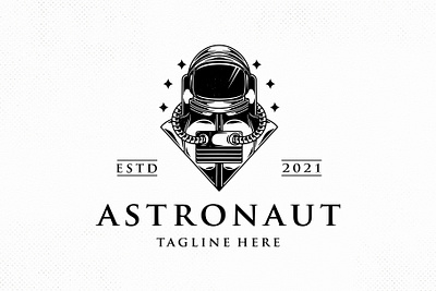 Spaceman Crest Logo Template astronaut brand identity branding clever logo cosmonaut cosmos creative design editable logo freelance logo designer galaxy logo design logo template space spaceman stars stock logo universe vector vintage logo visual identity