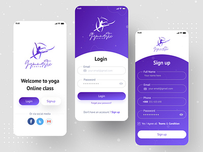 Yoga App (Login screen) analytics app design exercises feeds fitness fitness app health home log in login mobile app mockups profile sign in ui ui design user interface welcome screen yoga