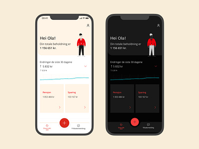 Mine penger Dark and Light mode app dark mode finance finance app fintech investment light mode norge norway savings storebrand ui