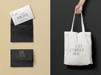The Quay Tote & Envelope black branding creative design graphic logo minimal print typography white