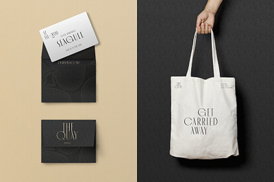 The Quay Tote & Envelope black branding creative design graphic logo minimal print typography white