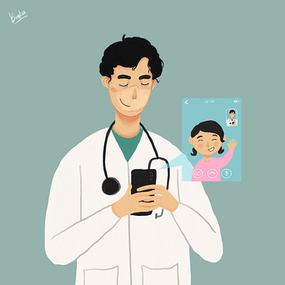 I stayed at work for you 2d art covid covid 19 covid19 daughter design digital art doctor draw drawing hospital illustration illustrator ipadpro procreate stayhome videocall