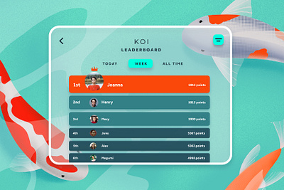 019 #DailyUI Leaderboard app design applepencil dailyui dailyui019 dailyuichallenge design digital design game design illustration illustration digital ipad koi carp leaderboard pastel procreate ui ui design ux