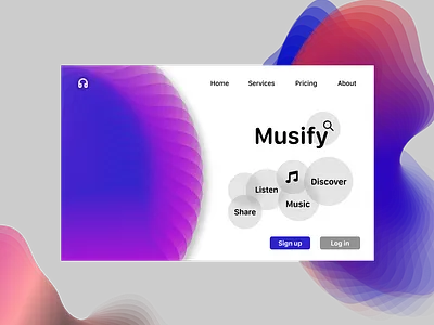 Musify app branding design flat glassmorphism illustration minimal ui ux web website