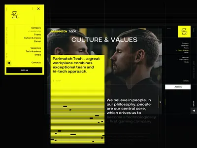 Pagination page, Parimatch Tech website culture hi tech interaction interface ui ux value website