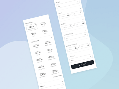 Car search filter auto automobile car clean ui component library design desin system dropdown filter form ui ux
