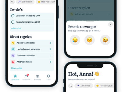 Spreekuur app actions android design e health ehealth emoji health app healthcare ios menu native nav navbar navigation navigation bar overview popover search bar to do todo app