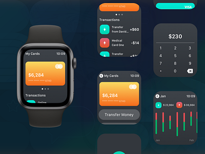 Online Banking App apple watch bankingapp dark mode dark ui smartwatch ui ux watch watch os watchos wearable