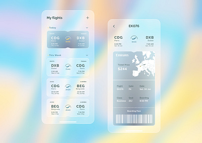 Flight Ticket App app app design application clean colors design flight flight app flight booking flight search flights glass glassmorphism glassy minimal minimalism ui ux ux design uxui